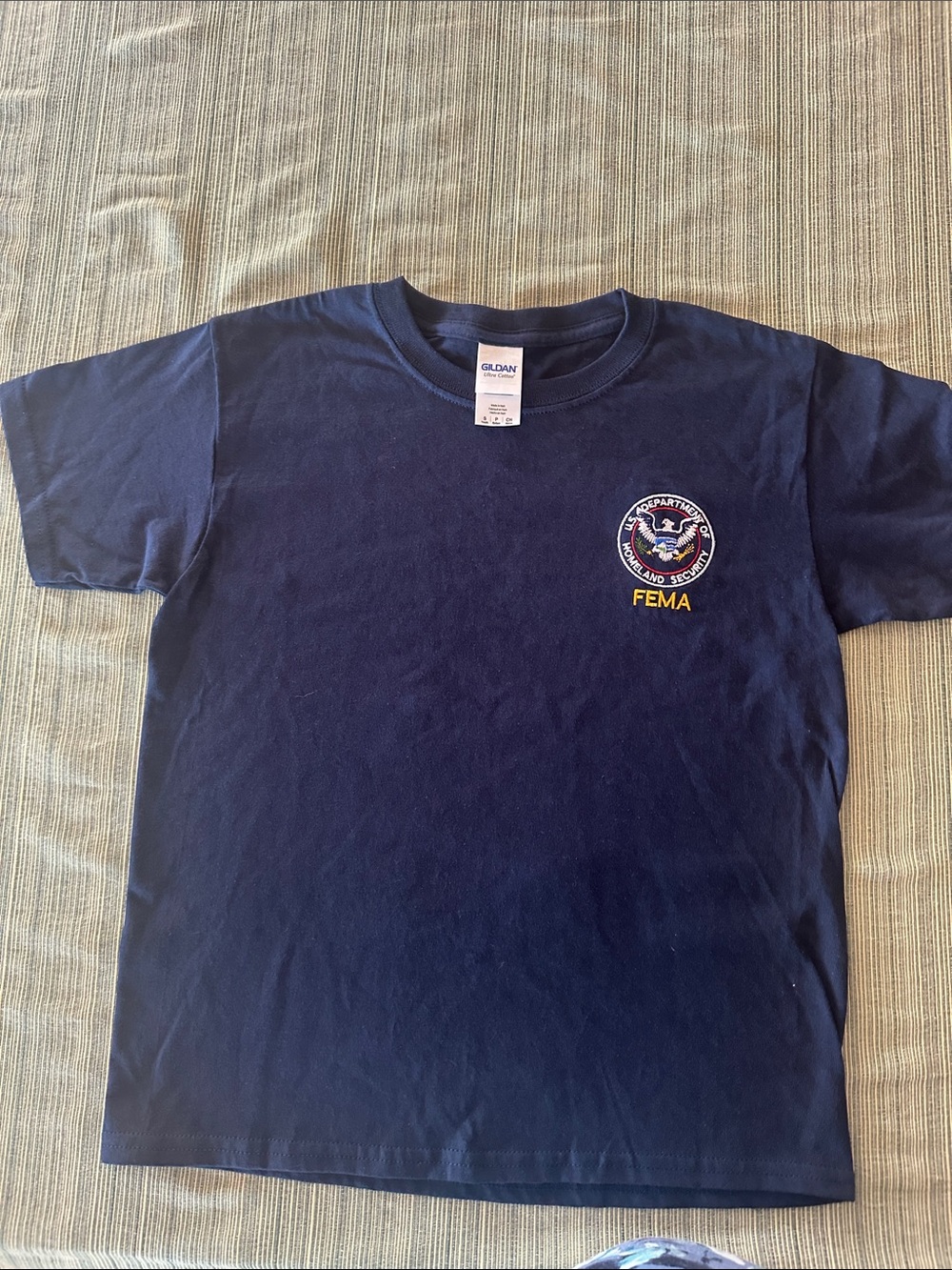 Gildan Navy Short Sleeve Tee with FEMA Chest Emblem